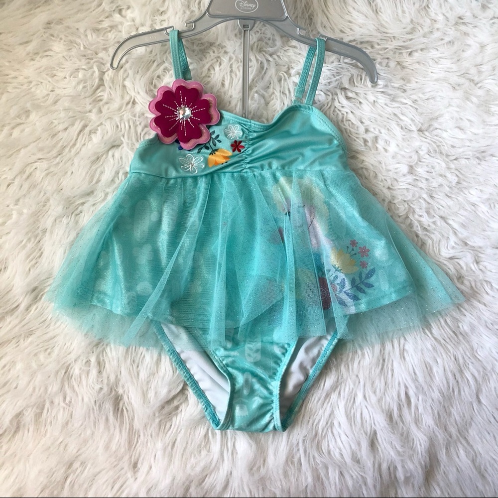Disney Elsa Frozen Aqua Kids Swim Bikini with Floral Accent
